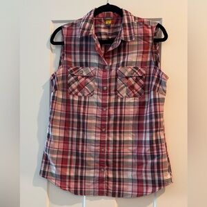 Eddie Bauer Red and Black Plaid Sleeveless Shirt